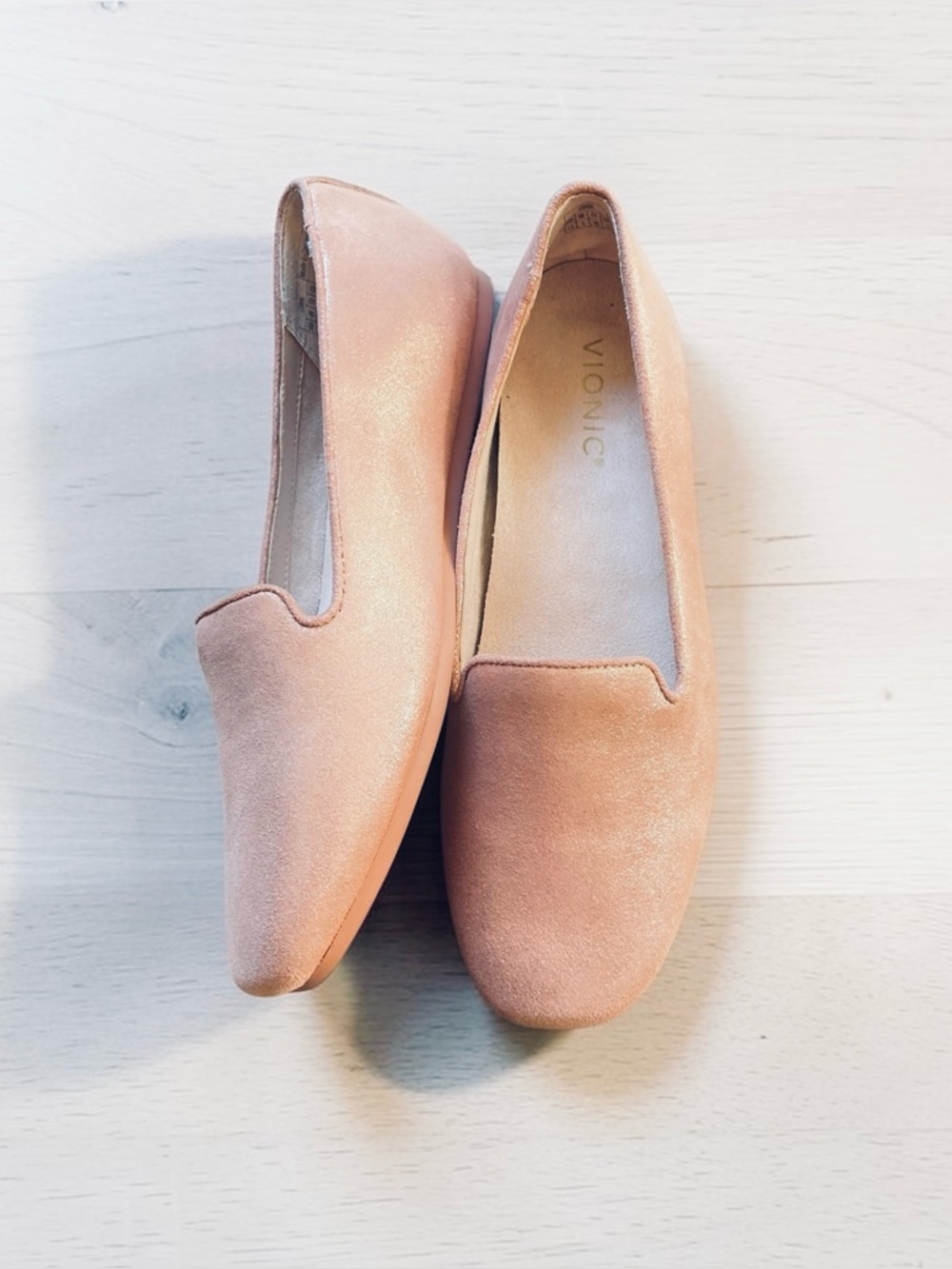 Vionic Blush Pink Suede Loafers | Orthotic Comfort Flats | Slip-On Square Toe